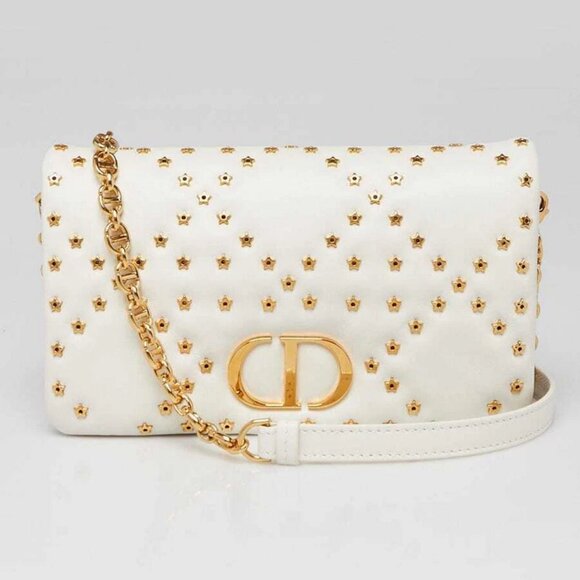 Christian Dior Latte Macrocannage Star Quilted Calfskin Leather Mini Caro Bag - Picture 1 of 12